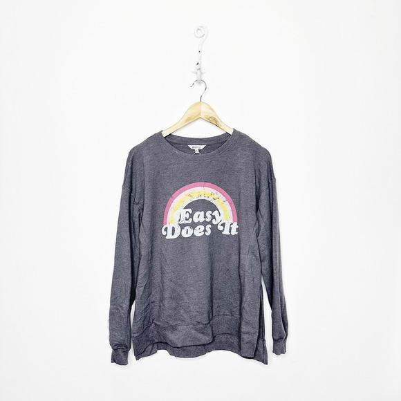 Wildfox EASY DOES IT Sweatshirt Gray rainbow crewneck oversized women's medium M - Picture 1 of 8